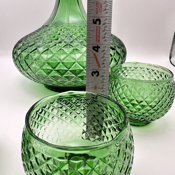 MCM Italian Diamond-Cut LARGE Sized Genie Bottle Decanter & Glasses Set Of 3 - Picture 5 of 9